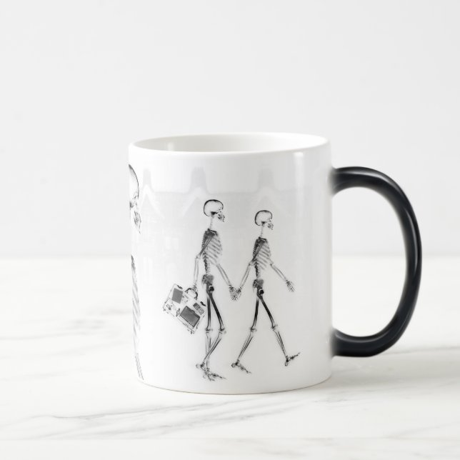 X-Ray Skeletons Afternoon Stroll Neg BW Magic Mug (Right)