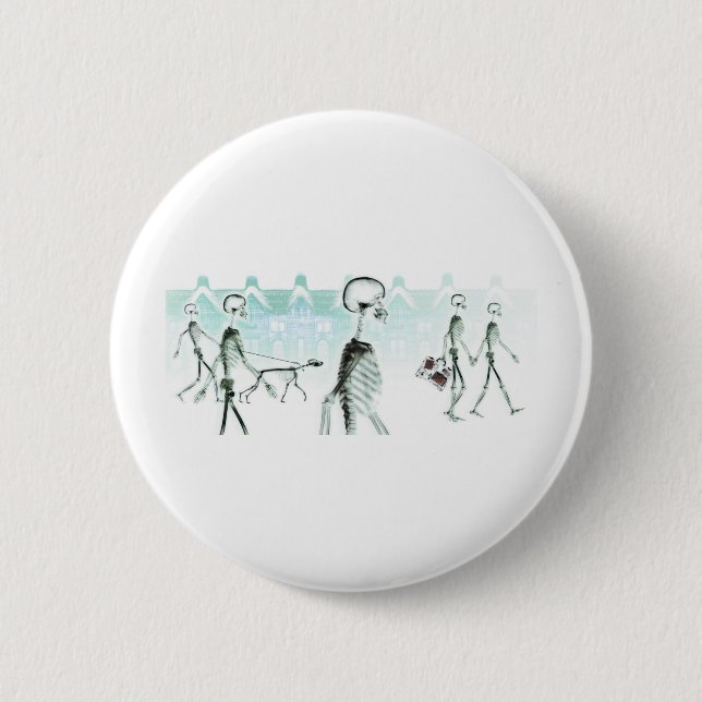 X-Ray Skeletons Afternoon Stroll Negative White 2 Inch Round Button (Front)