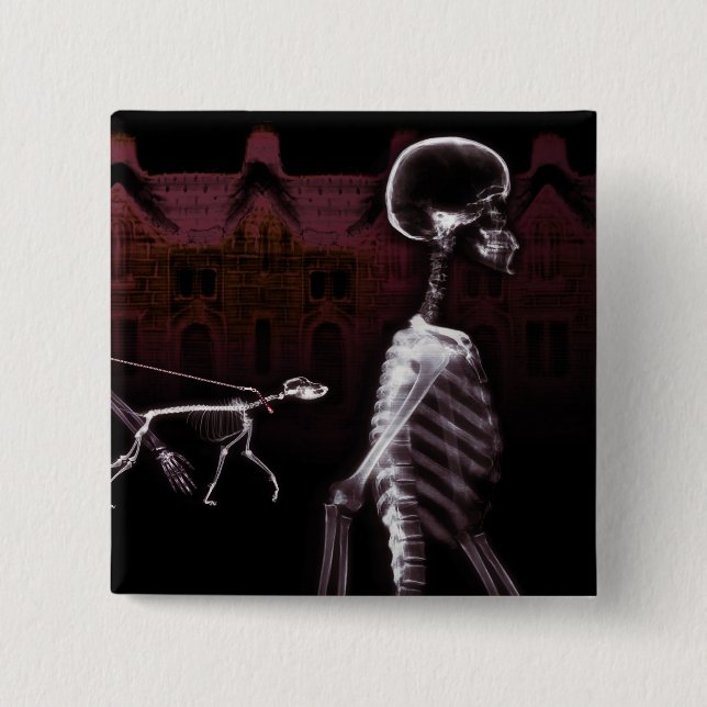 X-Ray Skeletons Midnight Stroll 2 Inch Square Button (Front)