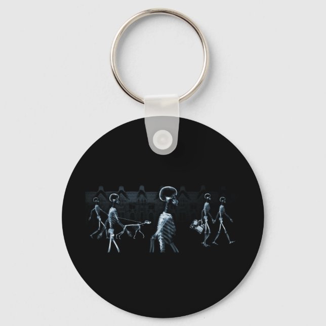 X-Ray Skeletons Midnight Stroll Black Blue Keychain (Front)