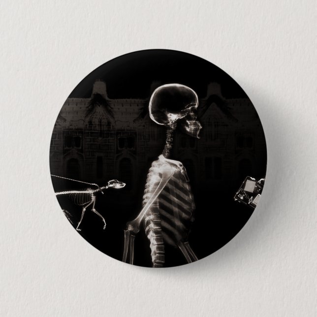 X-Ray Skeletons Midnight Stroll Black Sepia 2 Inch Round Button (Front)
