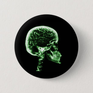 X-RAY SKULL BRAIN - GREEN 2 INCH ROUND BUTTON