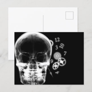 X-Ray Skull & Clock Parts - B&W Postcard