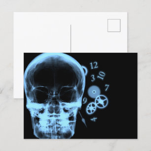 X-Ray Skull & Clock Parts - Blue Postcard