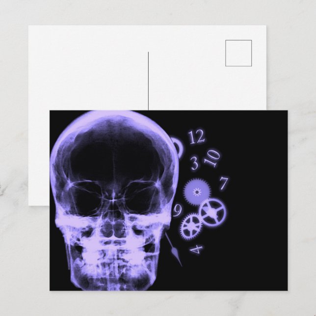 X-Ray Skull & Clock Parts - Purple  Postcard (Front/Back)