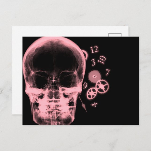 X-Ray Skull & Clock Parts - Red Postcard (Front/Back)