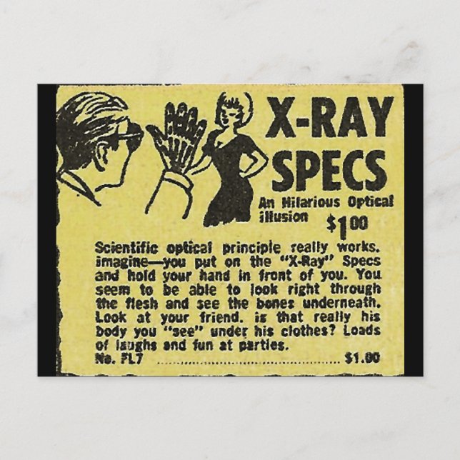X-Ray Specs! See through clothes (kind of) Postcard (Front)