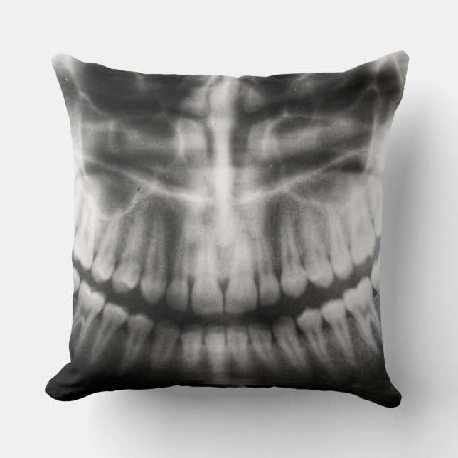 X-Ray Teeth Mouth Smile Black and White Throw Pillow (Front)