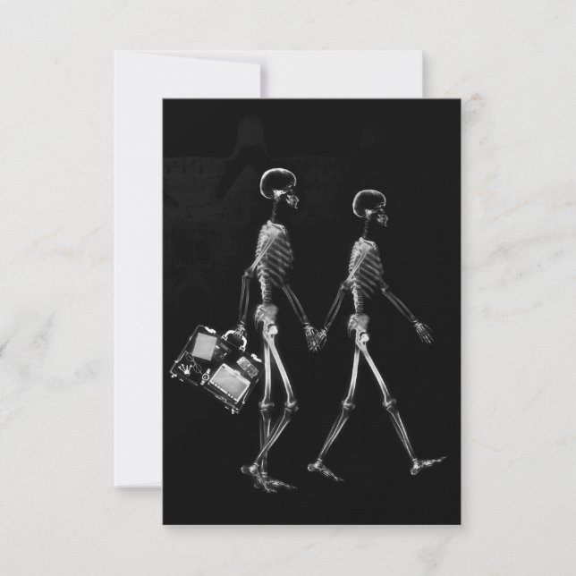 X-RAY VISION SKELETON COUPLE TRAVELING B&W INVITATION (Front)