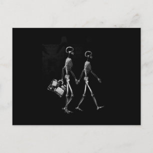 X-RAY VISION SKELETON COUPLE TRAVELING B&W POSTCARD