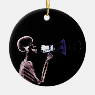 X-RAY VISION SKELETON ON MEGAPHONE - ORIGINAL CERAMIC ORNAMENT