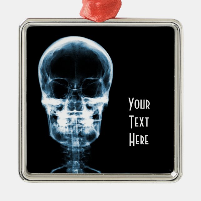 X-RAY VISION SKELETON SKULL - BLUE METAL ORNAMENT (Front)