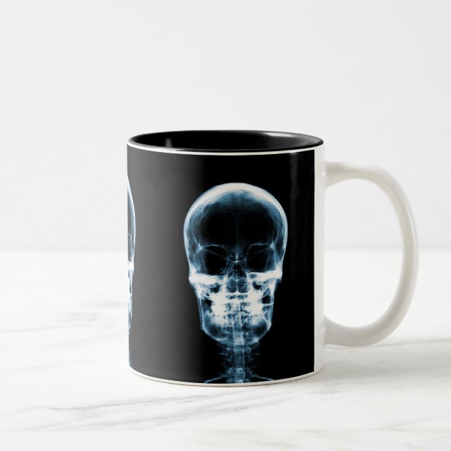 X-RAY VISION SKELETON SKULL - BLUE Two-Tone COFFEE MUG (Right)