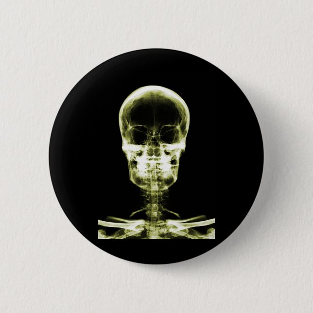 X-RAY VISION SKELETON SKULL - YELLOW 2 INCH ROUND BUTTON (Front)