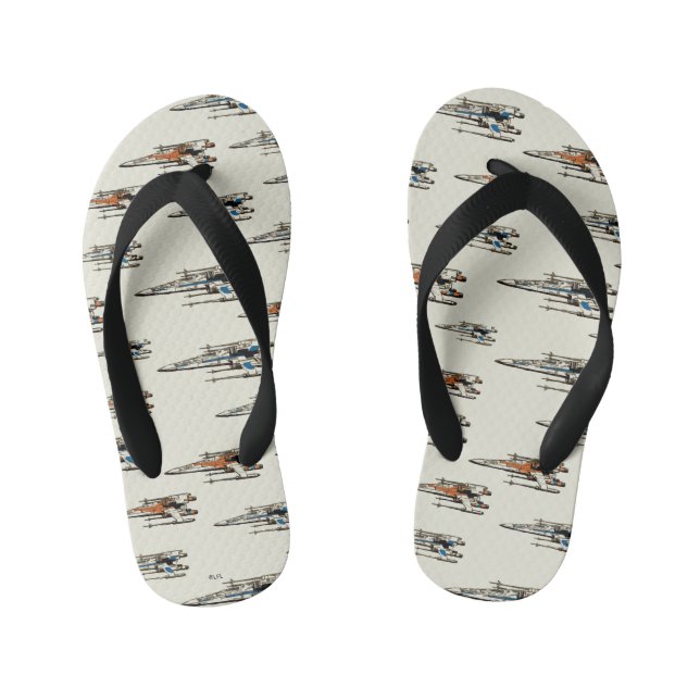 X-Wing Starfighter Pattern Kid's Flip Flops (Footbed)