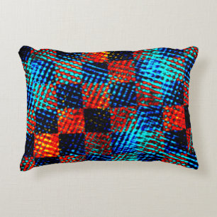 Xadrez azul, laranja, fake sujo ou manchado. accent pillow