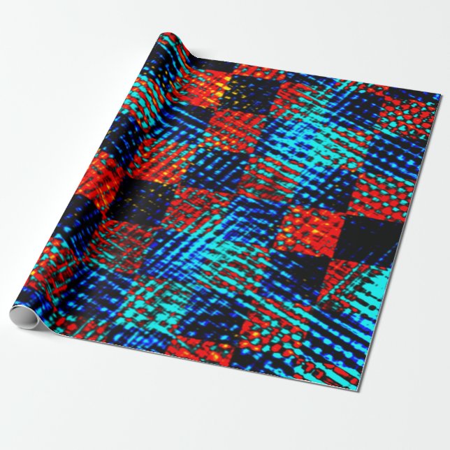 Xadrez azul, laranja, fake sujo ou manchado. wrapping paper (Unrolled)