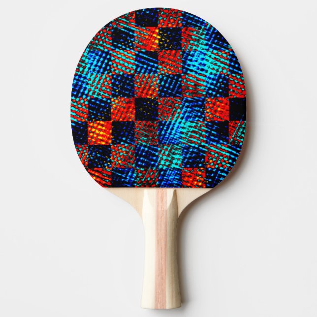 Xadrez azul, laranja quase vermelho, fake sujo ping pong paddle (Front)