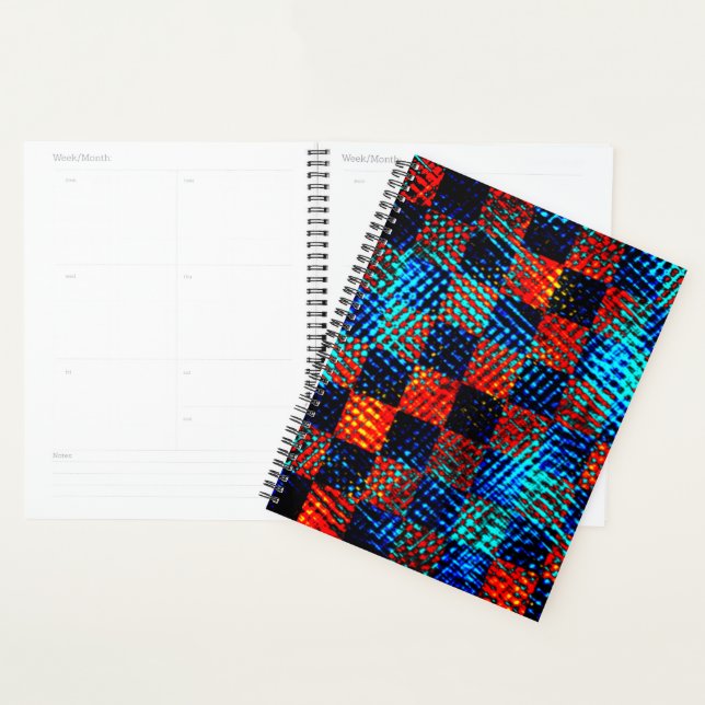 Xadrez laranja, azul, fake sujo com manchas. planner (Display)