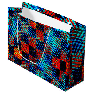 Xadrez laranja, azul, fake sujo ou manchado. large gift bag