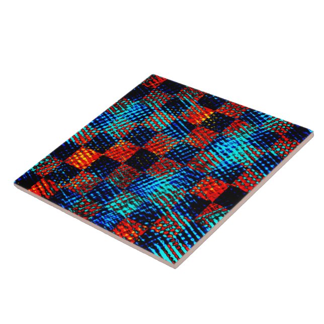 Xadrez laranja, azul, fake sujo ou manchado. tile (Side)