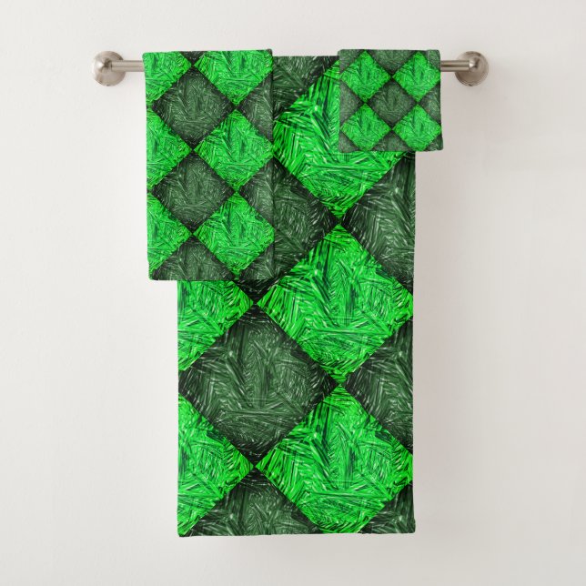 Xadrez verde falsa grama ou folhas de coqueiro. bath towel set (Insitu)