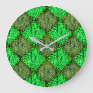Xadrez verde falsa grama ou folhas de coqueiro. large clock