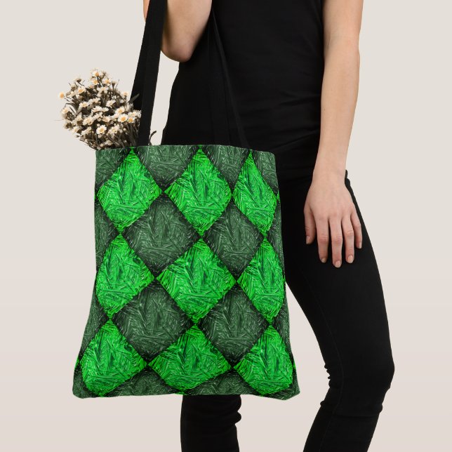 Xadrez verde falsa grama ou folhas de coqueiro. tote bag (Close Up)