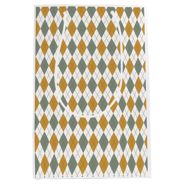 Xanadu and Gold Winter Argyle Medium Gift Bag (Front)