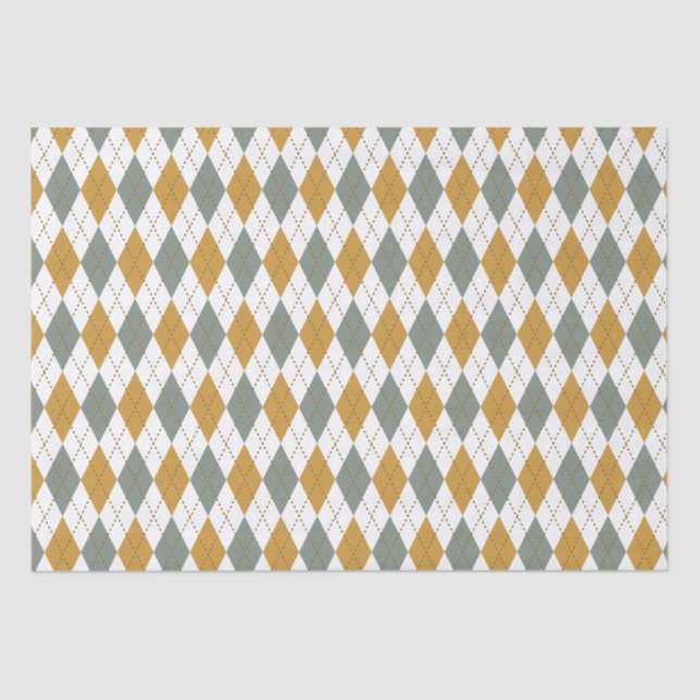 Xanadu and Gold Winter Argyle Tissue Paper (Front)