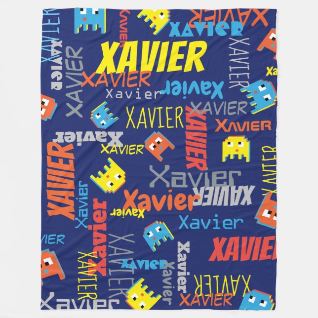 Xavier custom name pixel graphic monster fleece blanket (Front)