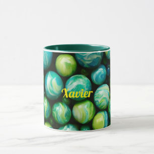 XAVIER ~ Mug personalized ~ Green Marbles ~