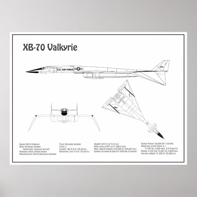 XB-70 Valkyrie - Airplane Blueprint Plans BD Poster (Front)
