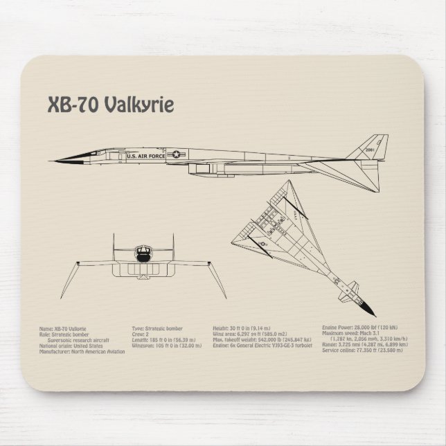 XB-70 Valkyrie - Airplane Blueprint Plans SD Mouse Pad (Front)