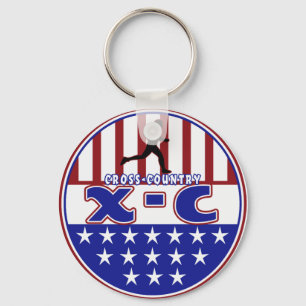 XC CROSS COUNTRY PATRIOTIC USA COLORS KEYCHAIN