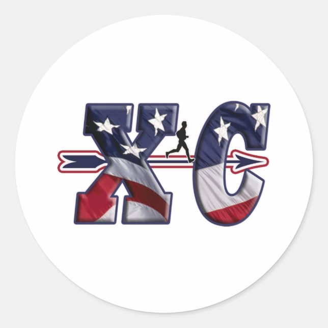 XC CROSS COUNTRY PATRIOTIC USA FLAG CLASSIC ROUND STICKER (Front)