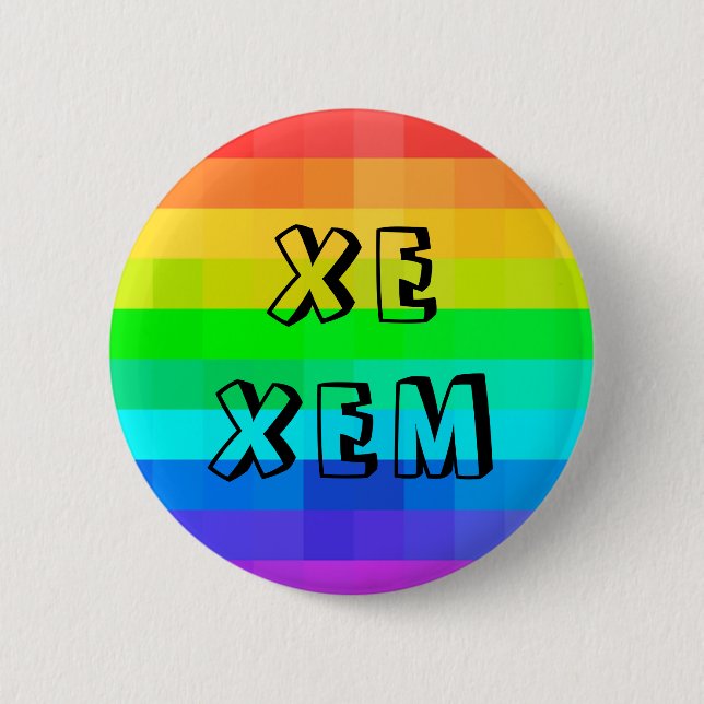 Xe Xem Non-Binary Pronouns LGBTQ Rainbow Button (Front)