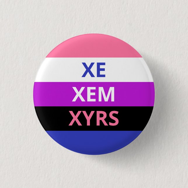 Xe/Xem Pronouns Genderfluid Flag Badge 1 Inch Round Button (Front)