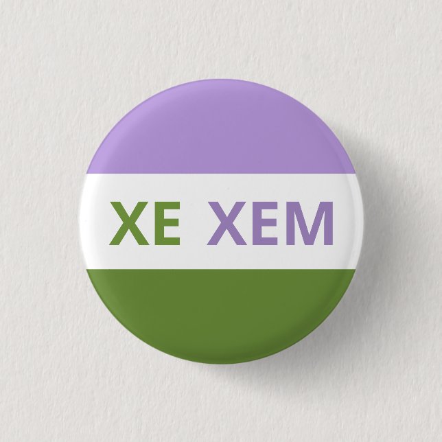 Xe/Xem Pronouns Genderqueer Flag Badge 1 Inch Round Button (Front)