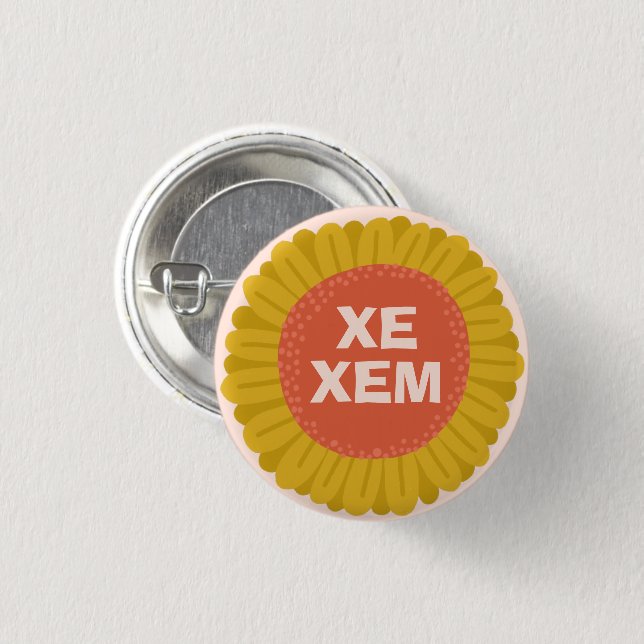 XE/XEM Pronouns Sunflower Daisy Pride   1 Inch Round Button (Front & Back)