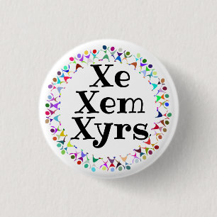 Xe Xem Xyrs Pronouns in Human Figures Circle 1 Inch Round Button