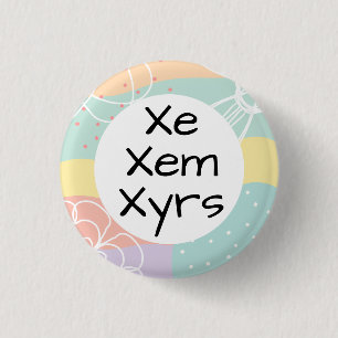 Xe Xem Xyrs Pronouns in Pastel Doodle Circle 1 Inch Round Button