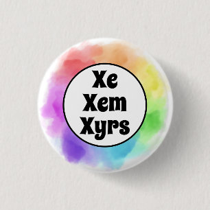 Xe Xem Xyrs Pronouns in Watercolor Circle 1 Inch Round Button