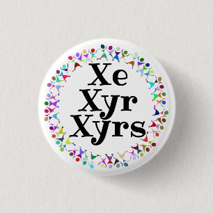 Xe Xyr Xyrs Pronouns in Human Figures Circle 1 Inch Round Button