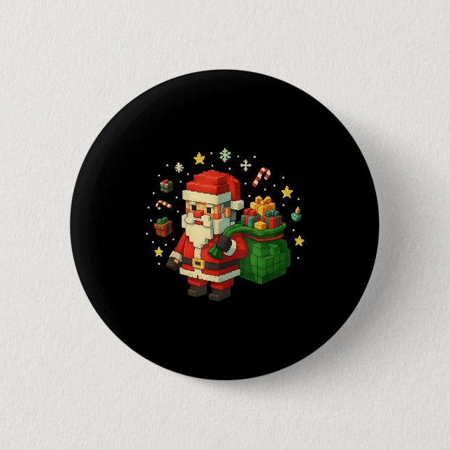 Xel Santa Claus With Retro Gamer Christmas  2 Inch Round Button (Front)