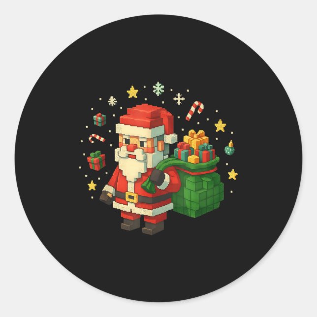 Xel Santa Claus With Retro Gamer Christmas  Classic Round Sticker (Front)