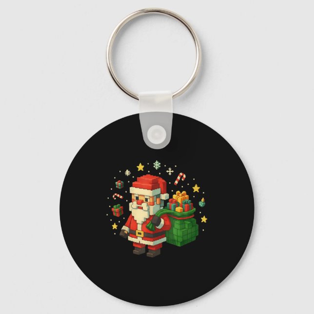Xel Santa Claus With Retro Gamer Christmas  Keychain (Front)