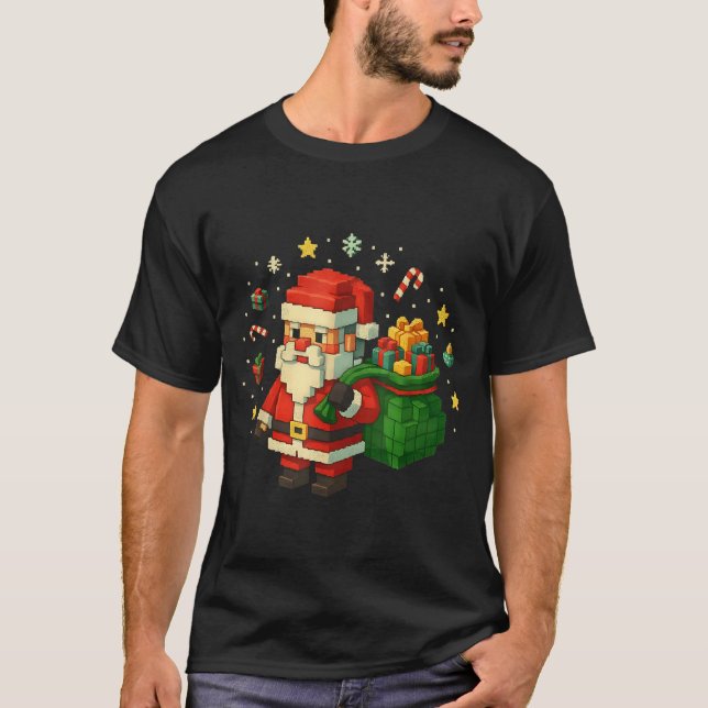 Xel Santa Claus With Retro Gamer Christmas  T-Shirt (Front)