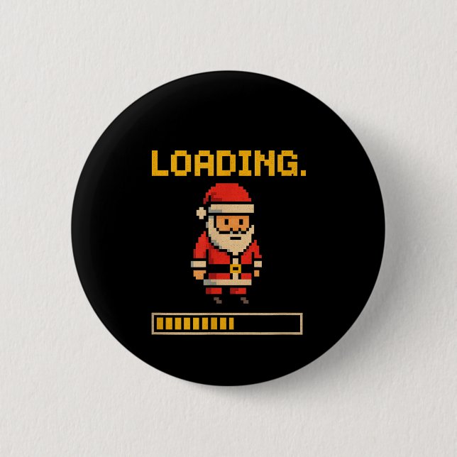 Xel Santa Loading Retro Christmas Gamer Shirt  2 Inch Round Button (Front)