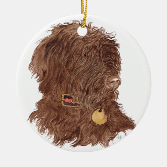 Xena the Chocolate Labradoodle Ceramic Ornament (Front)